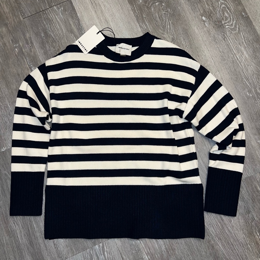 Industry Blue and Ivory Striped Crewneck Sweater
